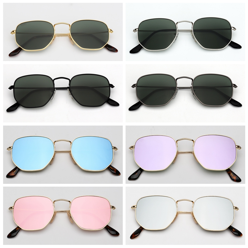 

designer sunglasses hexagonal flat glass lenses men women male female sunglasses with brown or black leather case,all retailing trdzhzrsh