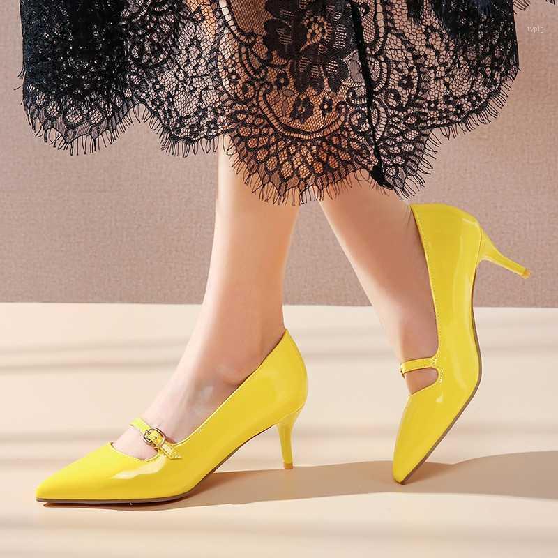 

2020 HOT Women Shoes Pointed Toe Pumps Patent Leather Dress High Heels Boat Shoes Wedding Zapatos Mujer black red white 411