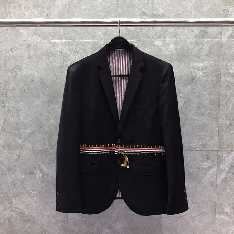 

Patchwork Stripes With Pin Blazer High Quality Top Fashion Designer Suits For Men Luxury Brand Casual Formal Wedding Male Suit British Korean Stylist Men's Jacket, Packing bag