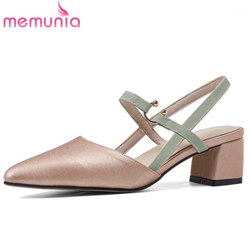 

MEMUNIA 2020 new arrive party wedding shoes women sandals pointed toe summer square high heel elegant ladies sandals big size 431, Silver