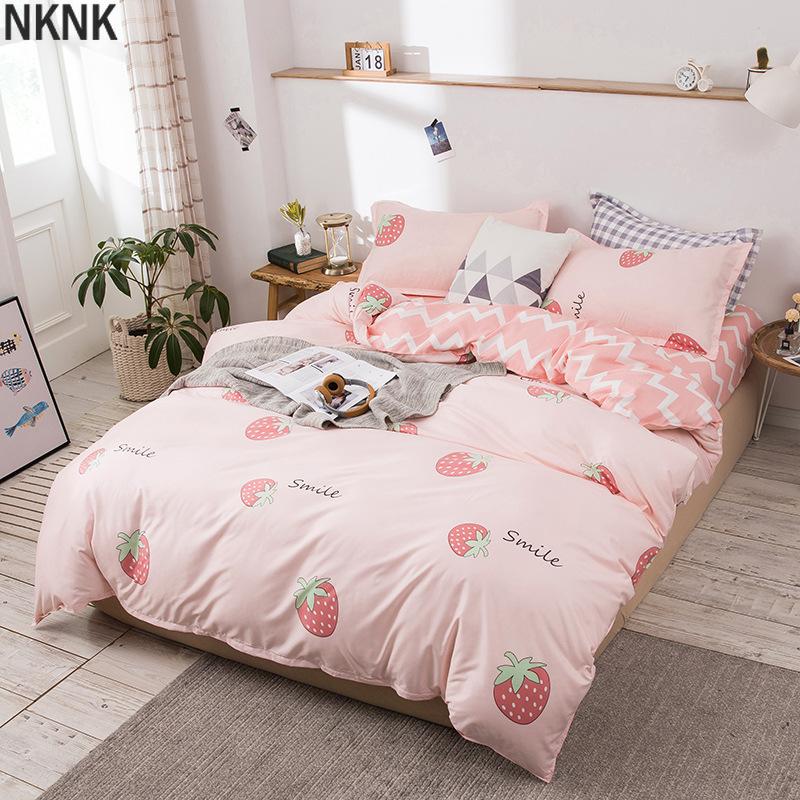 

Solid Color Fruit Strawberry Printed Bed Cover Set Duvet Cover Adult Child Bed Sheet Pillowcase Comforter Bedding Set, 2tj-61077-059