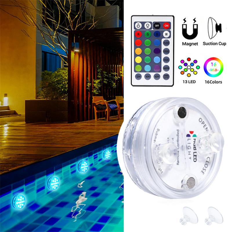 

2021 Upgrade 13 LED RGB Submersible Light With Magnet and Suction Cup Swimming Pool Light Underwater Night for Pond