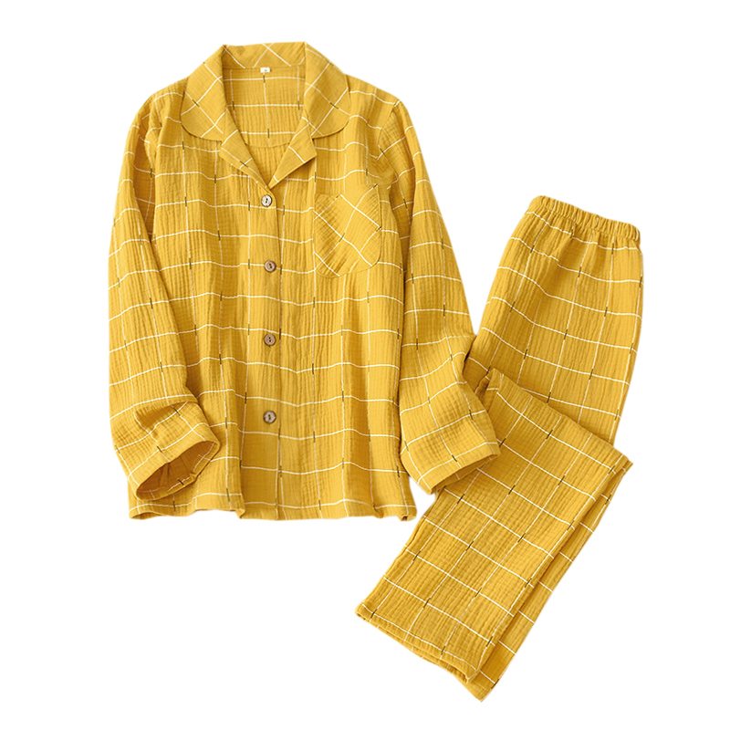 

Fresh Japanese 2020 Plaid Spring New 100% Long-sleeve Cotton Women's Pajamas Homewear G1vg, Game