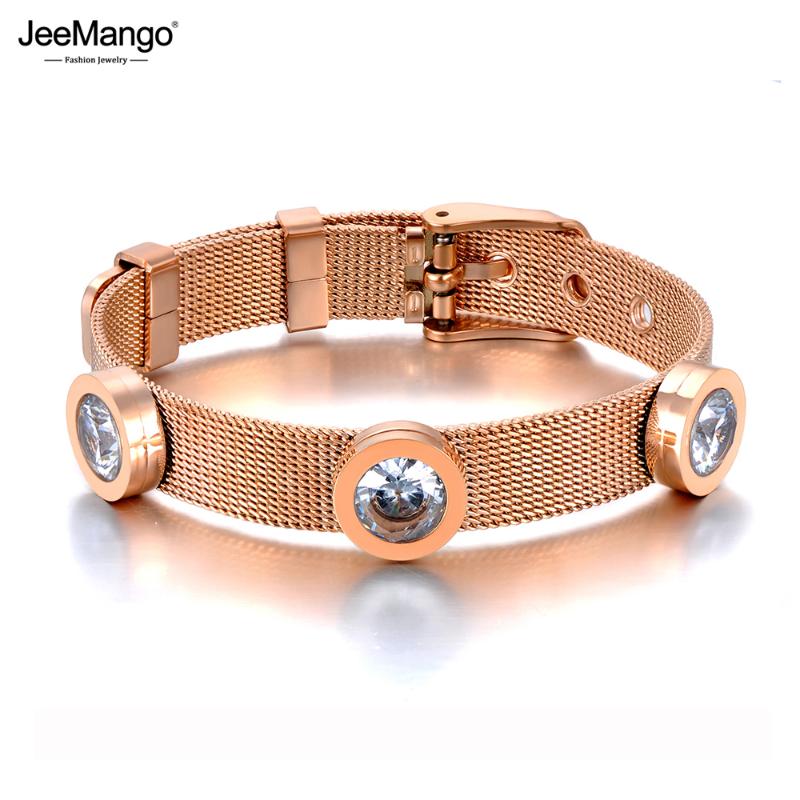 

JeeMango Sparkling Design White/Black CZ Crystal Charm Bracelets For Women Stainless Steel Adjustable Chain Bracelet JB19140