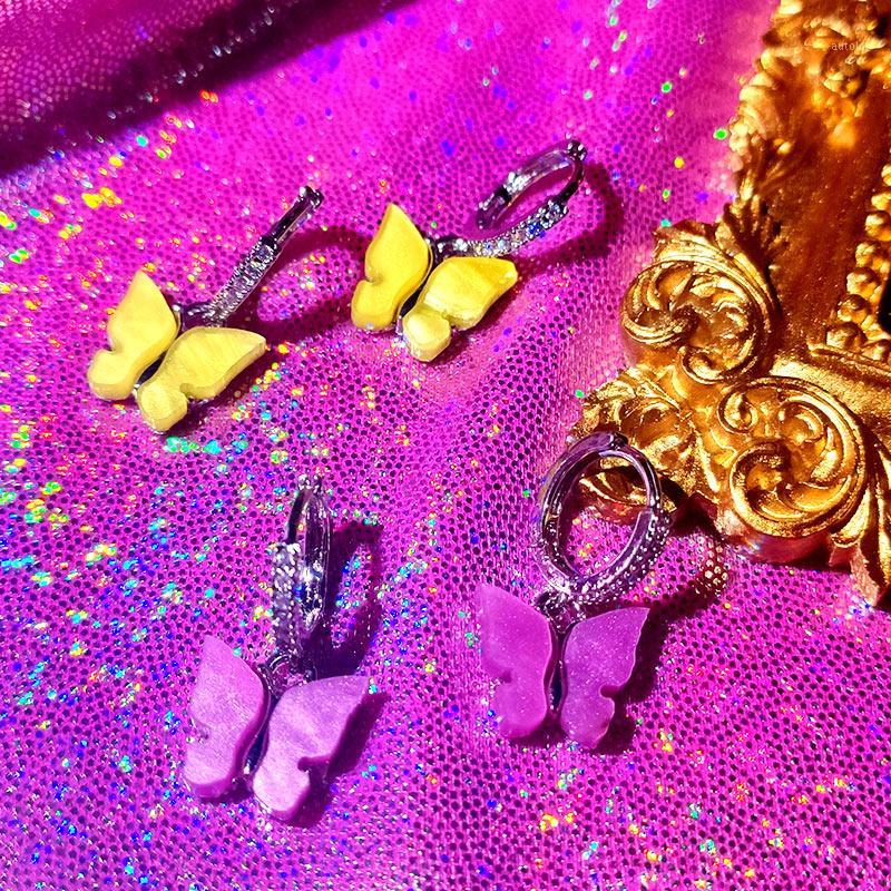 

Flatfoosie Korean Style Fashion CZ Butterfly Hoop Earrings Girls Silver Color Acrylic Resin Earrings Wedding Party Jewelry Gift1