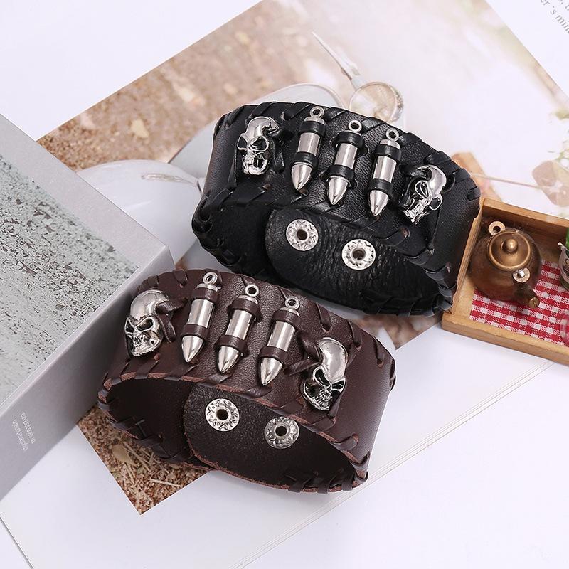 

Punk skull style gothic Men's jewelry Handmade Adjustable leather Bracelet for Men Leather Bracelet Jewelry1