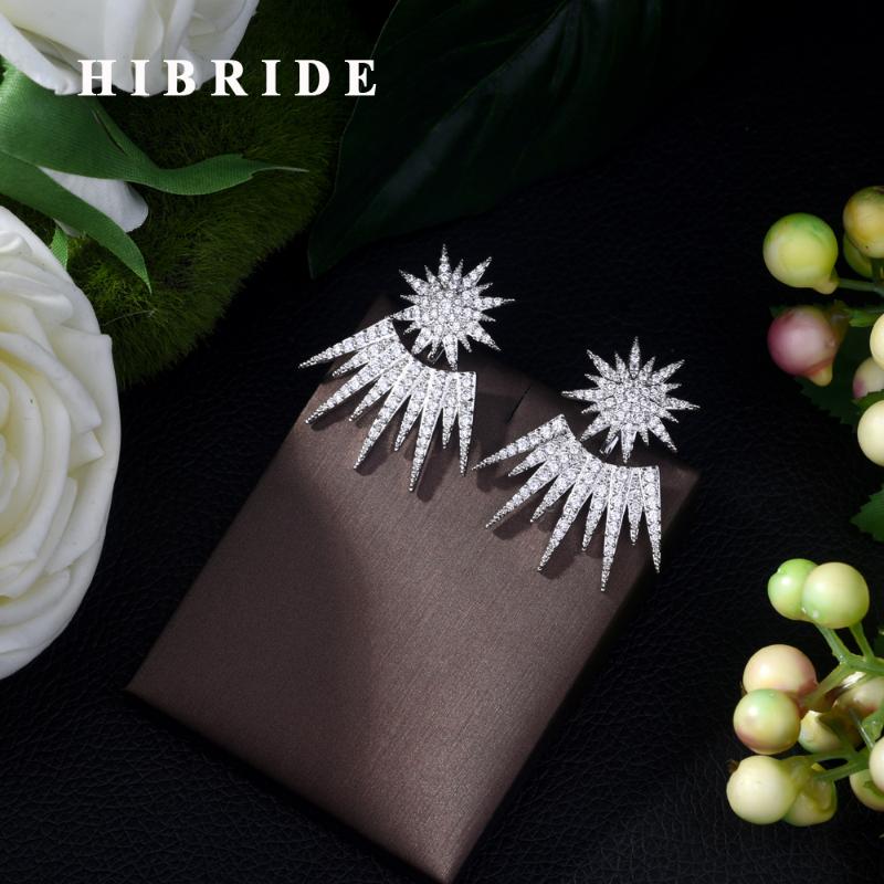 

HIBRIDE Luxury White/Gold Color Trendy Cubic Zirconia Stud Earrings Wedding Party Fashion Jewelry for Women Bijoux Femme E-427