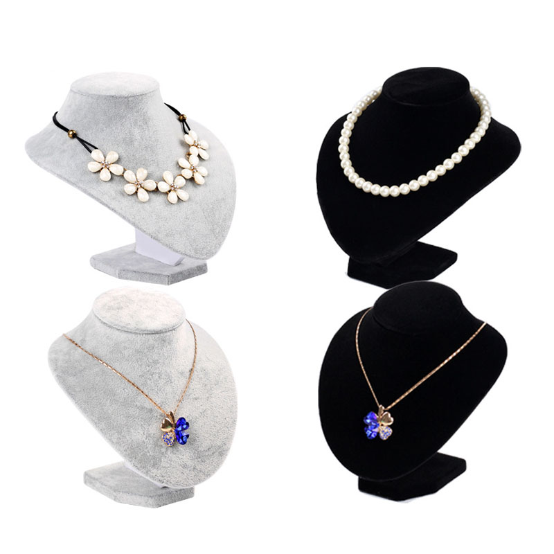 Black Velvet Neck Shelf Models Necklace Pendant Holder Mannequin Bust Jewelry Display Stand Counter Show Storage-image-638029543