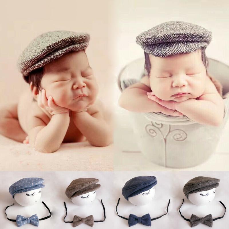 

Cute Infant Newborn Baby Girl Boy Peaked Beanie Cap Hat + Bow Tie Photo Photography Prop Outfit 2Pcs Set New 0-1M1, Black