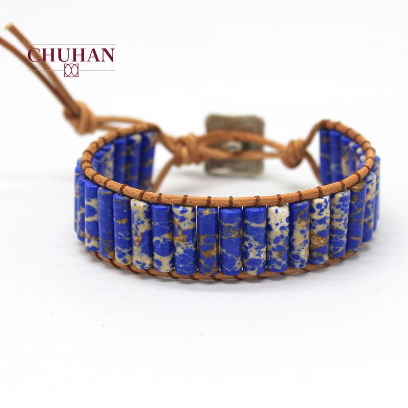 

Charm Bracelets CHUHAN Bohemia Natural Stone Bracelet Colorful Imperial Hand Woven Leather Rope J255