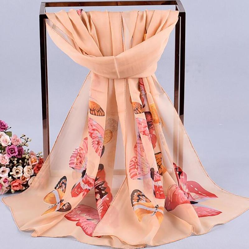 

Spring New Retro Scarves European And American Style Elegant Butterfly Chiffon Printed Scarves Ladies Long Scarf