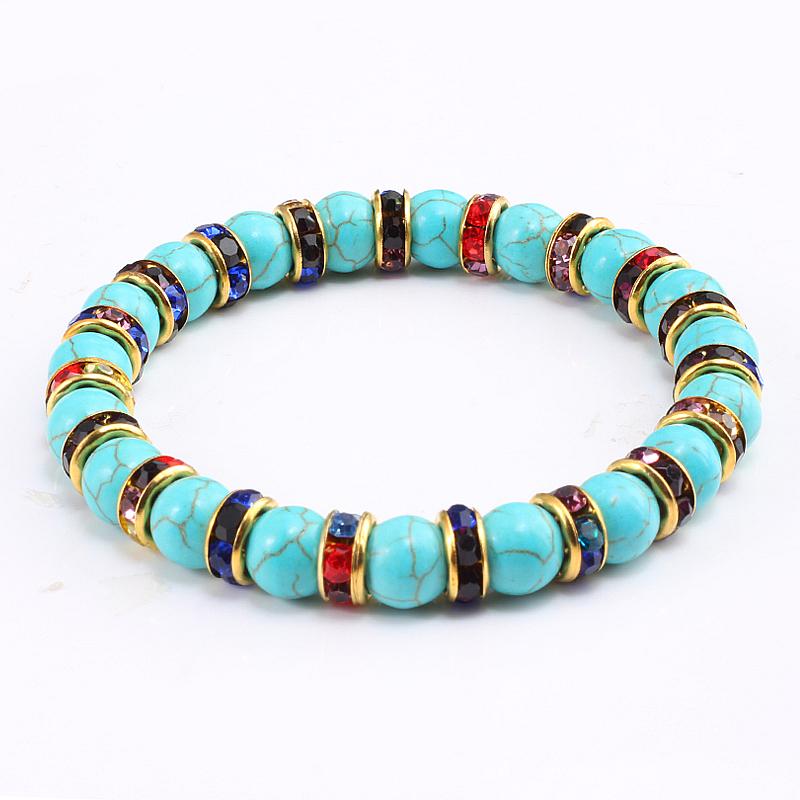 

Bohemian Women Men Blue Turquoises Natural Stone Beads Strand Bracelet Bangles Prayer Chakra Charms Jewelry Friend Gift pulseira