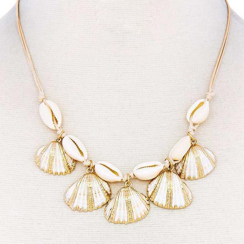 

summer beach scallop fan conch bohemian boho sea shell cowries adjustable cord necklace women