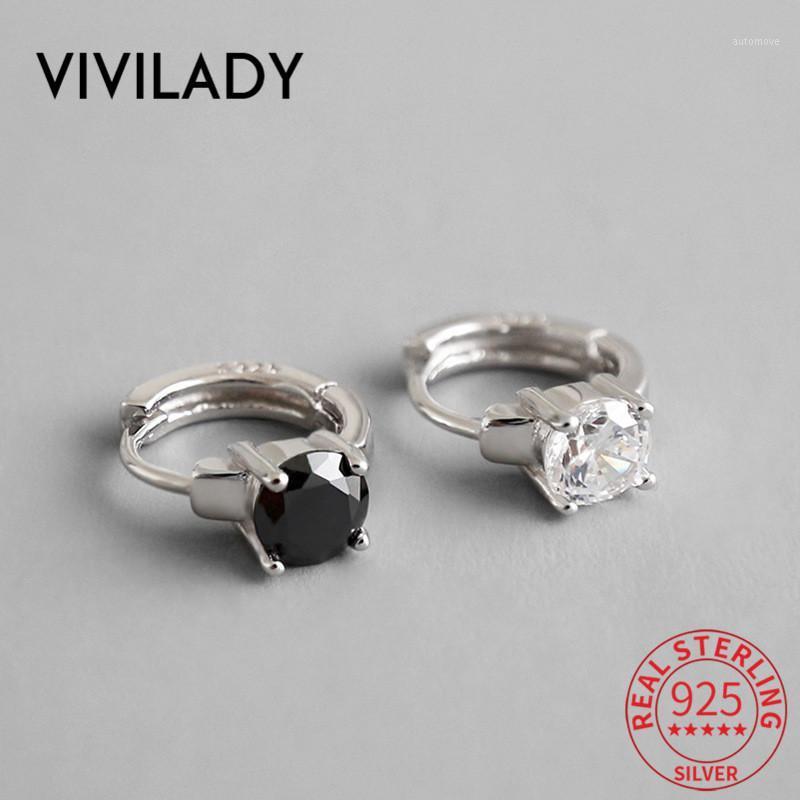 

VIVILADY Chic Cubic Zirconia Real Sterling-925silver-jewelry Women Hoop Earrings Black Clear Crystal Female Party Jewelry Brinco1