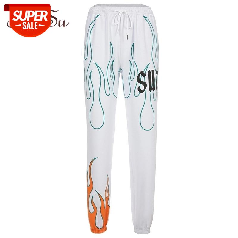 

ArtSu Flame Printed Casual Joggers Women Harajuku White High Waist Pants Loose Baggy Trousers Ladies Streetwear Summer ASPA20214 #Ly5s, Black;white