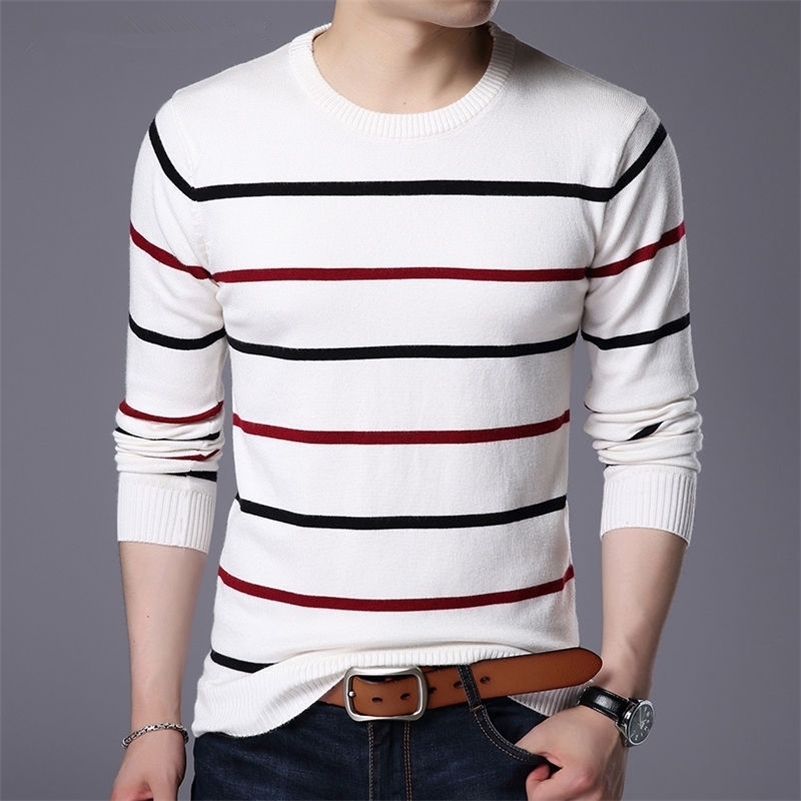 

Pullover Men Brand Clothing Autumn Winter Wool Slim Fit Sweater Men Casual Striped Pull Jumper Male Clothes Black White Red 201202