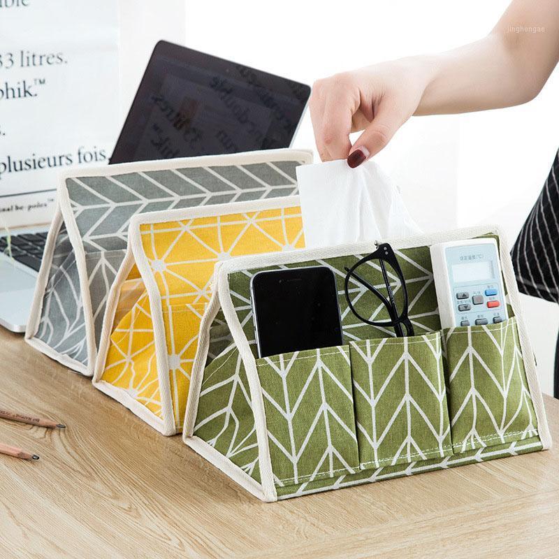 

Home Creative Simple Linen Cloth Tissue Box Multi - Functional 6 Gird Storage Bag Desktop Storage Finishing Package1
