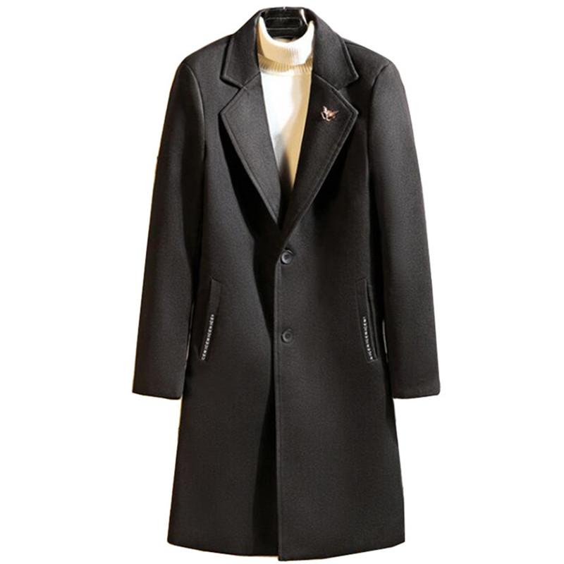 

2021 Spring Winter Wool Blends Men's High Quality Business Casual Woolen Coat Casual Slim Fit Long Trench Jacket Windbreaker, Black