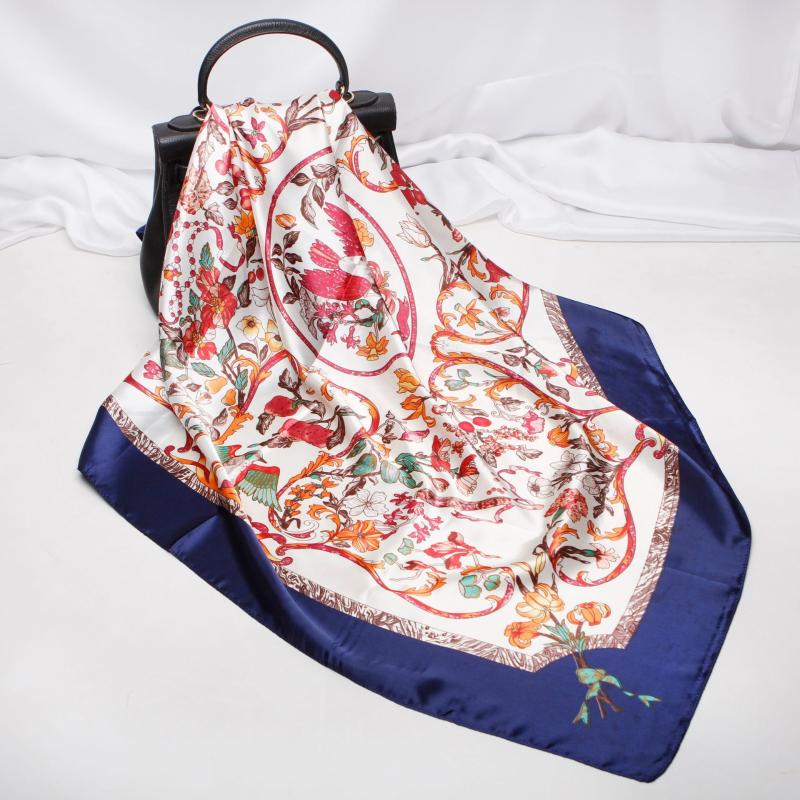 

2021 90x90 Flower floral Multipurpose women Silk twill scarf Satin square tie Hairband ladies foulard femme towel bufanda shawl