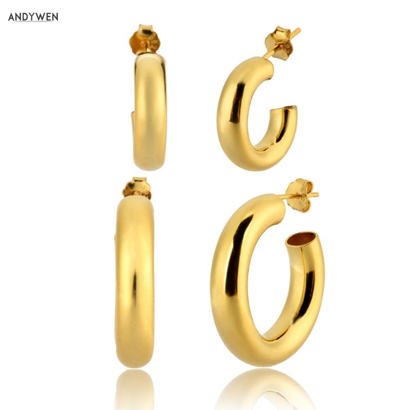 

Hoop & Huggie ANDYWEN 925 Sterling Silver Gold Hollow Small Big Hoops Earring Piercing Luxury Ohrringe Pendiente 2021 Fine Jewelry