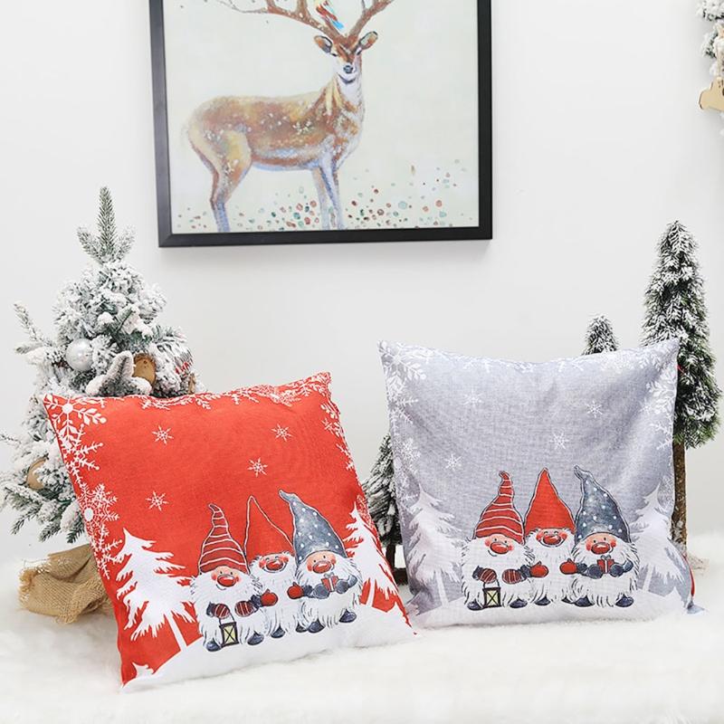 

4pcs Christmas Decorations Gnome Swedish Tomte Pillow Case Throw Sofa Cushion Cover Home Living Room Decoration, 5ac304711-gy