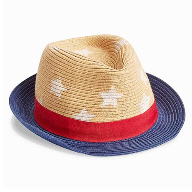 

2020 Fashion Children's straw cap natural sun hat baby outdoor beach star leisure cowboy jazz hats for kids1, Red