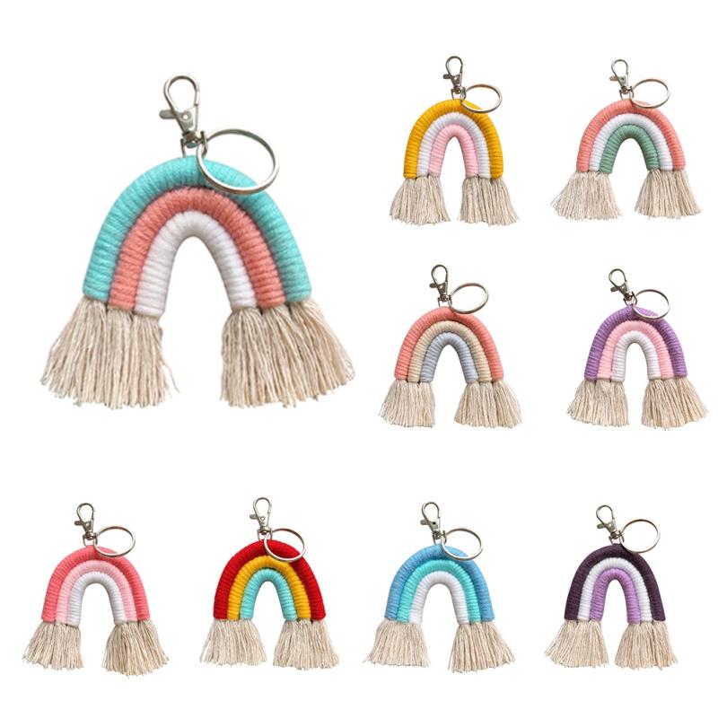 

Macrame Rainbow Key chain Car Key Purse Wallet Ring Boho Bag Charms Tassels Hand Weave Cotton Accessories For Decoration Product