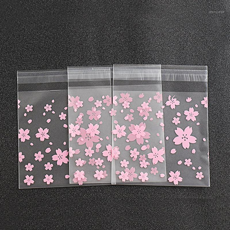 

100pcs/lot 4Size Lovely Pink Cherry Blossoms Cookie&Cake Baking Bag Self-Adhesive Plastic Bags For Biscuits Snack Baking Package1