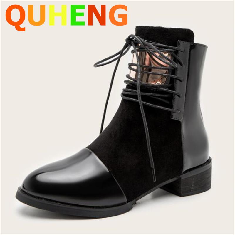 

Women's Winter Boots 2021 New Fashion Wild Patent Leather British Style Short Boots Handsome Motorcycle Botas De Mujer, Brown
