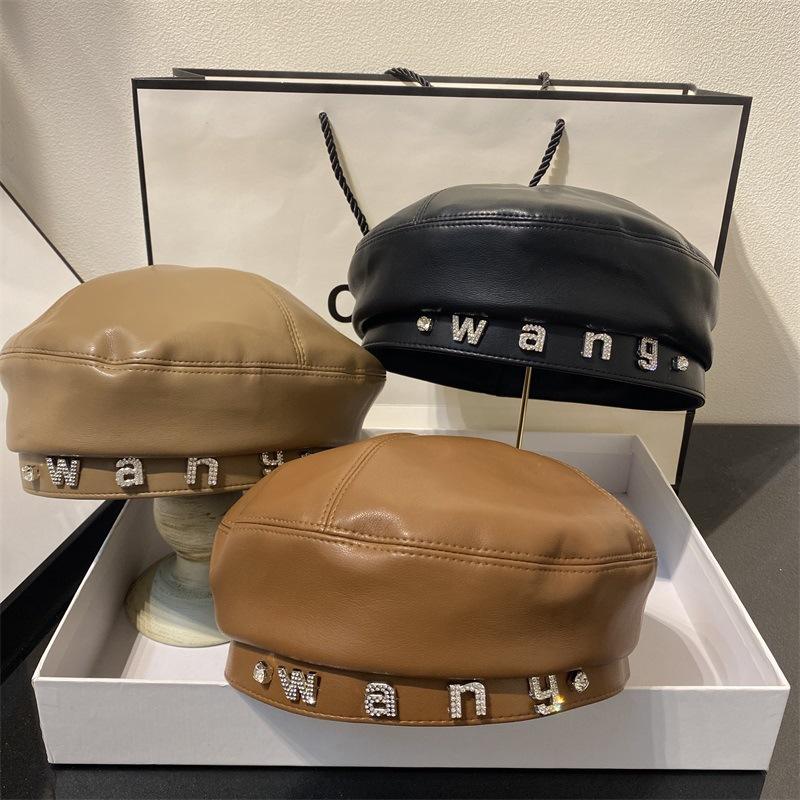

Beanie/Skull Caps Pattern Fashion Classic Design Versatile Letter Diamond Octagonal Cap Temperament Beret Comfortable Texture Hat A2, Black