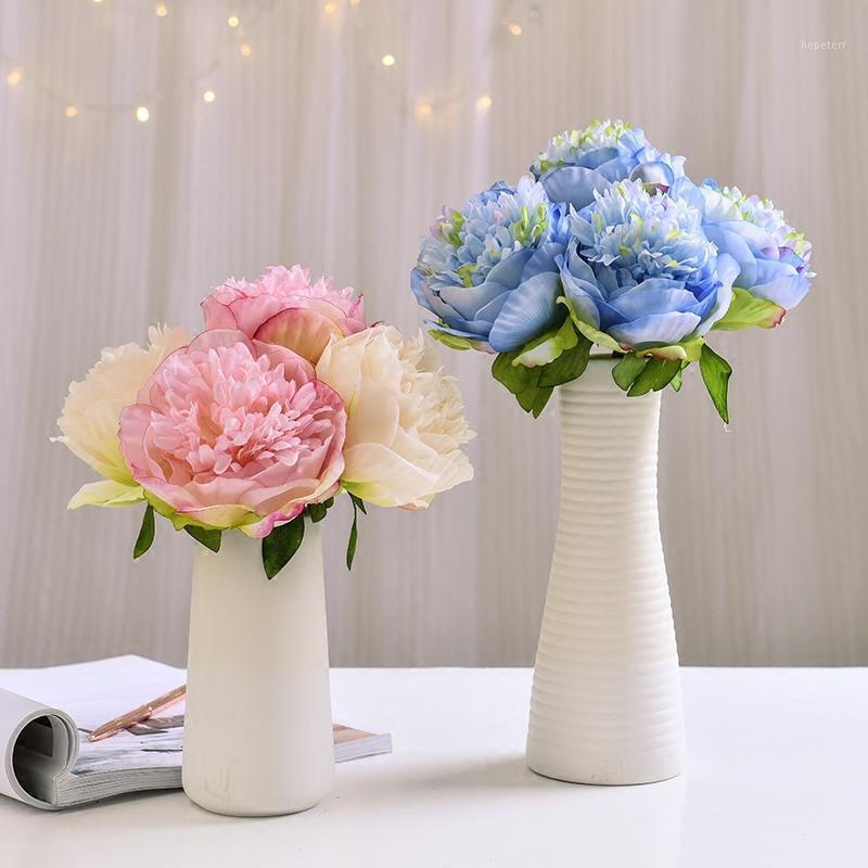

Artificial Peony Silk Bouquet Wedding Bride Fake Hydrangea Valentine's Day Party Home DIY Decoration1, Sky blue