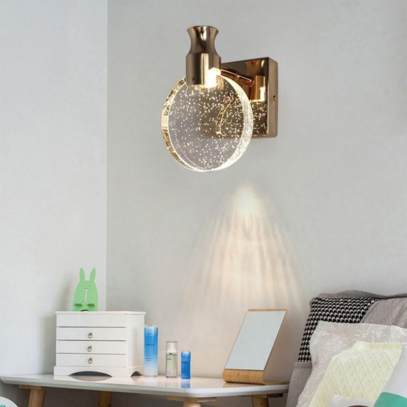 

2021 new modern minimalist atmosphere creative bedroom crystal wall lamp personalized mirror front lamp makeup round wall