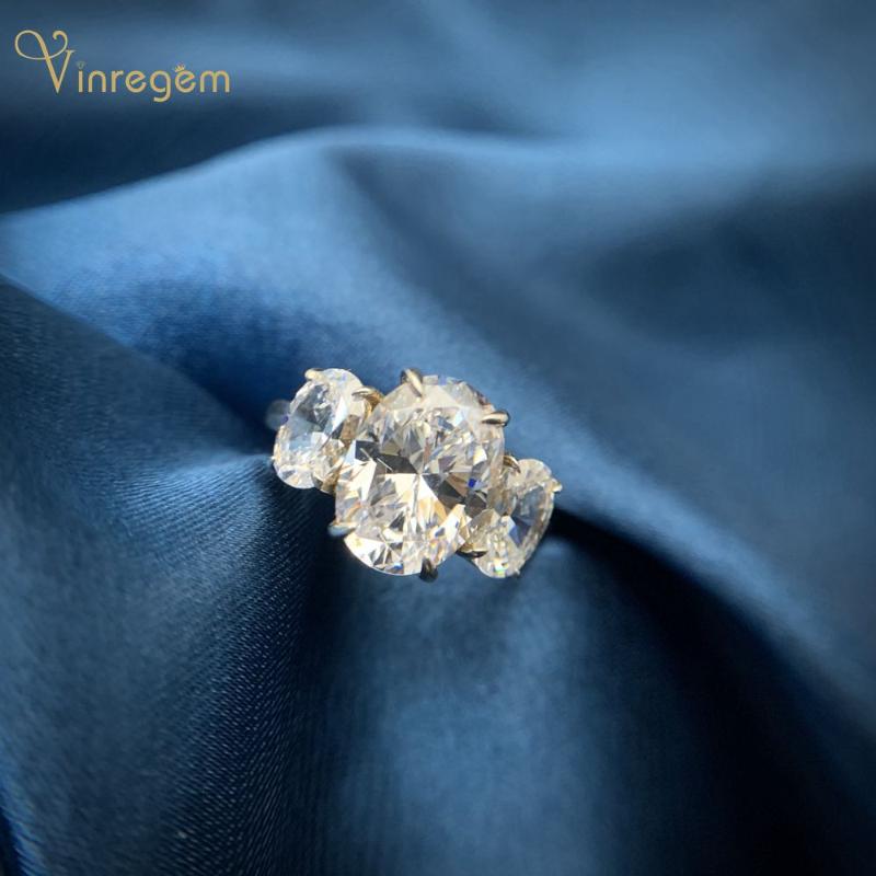 

Cluster Rings Vinregem 100% 925 Sterling Silver Oval Cut Created Moissanite Diamonds Gemstone Wedding Engagement Creative Ring Fine Jewelry, Golden;silver
