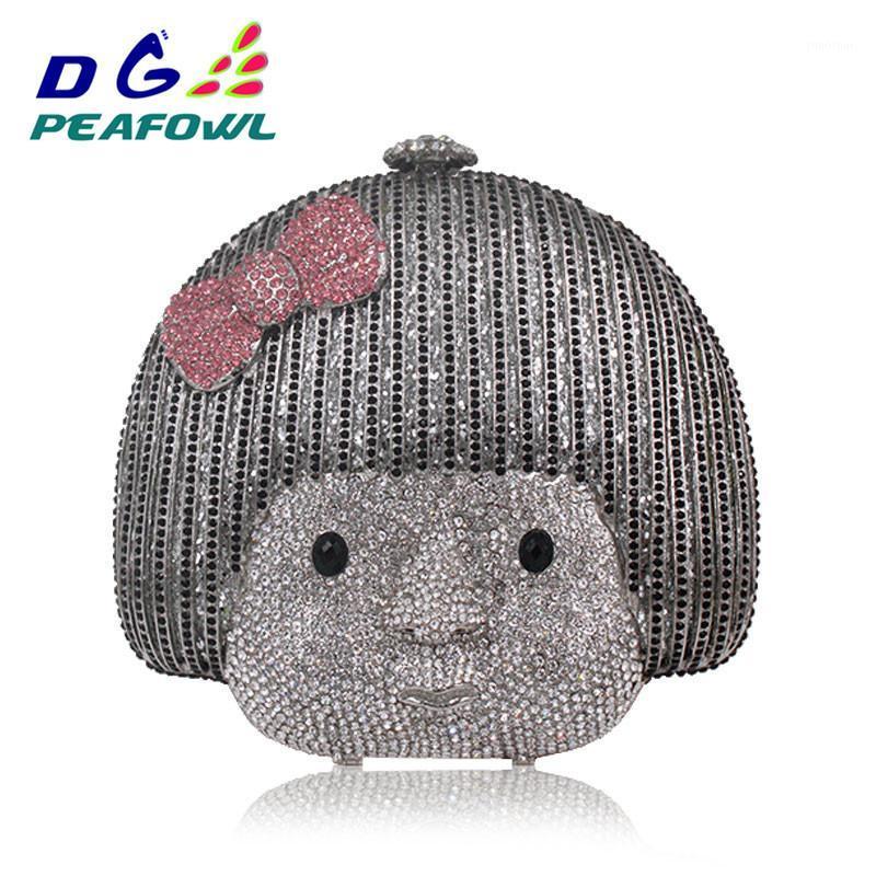 

Full Diamond Human Face Lovely Women Luxury European And American Style Banquet Evening Shoulder Handbags Bag Clutch Purse1, Silver