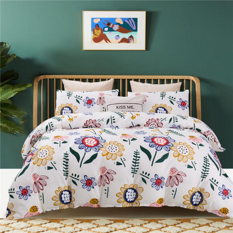 

Cute Cartoon Colorful Flowers Modern Luxury Comforter Bedding Set Fashion King Queen  Size Bed Linen Duvet Cover Sets Gift