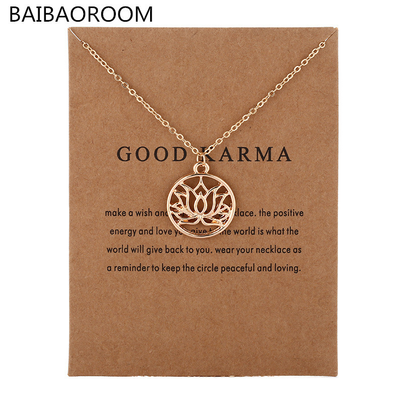 

12pcs Fashion Jewelry New Arrived GOOD KARMA Buddha Lotus Pendant Necklace For Women Wholesale Q1107