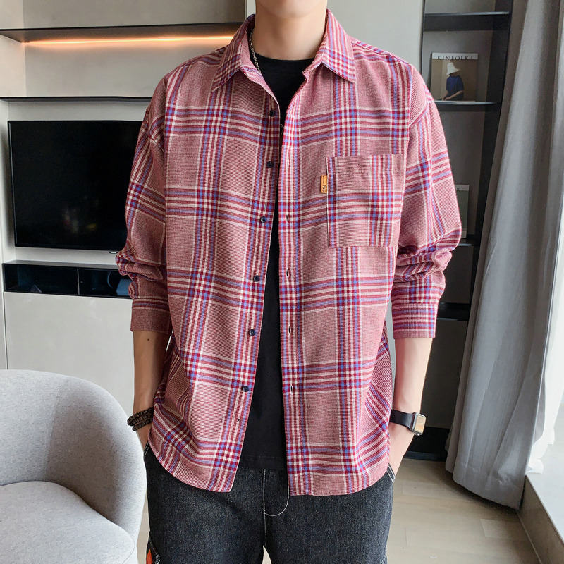 

2021 Brand Spring Autumn Long Sleeves New Flannel Collar Korea Style Shirt for Men's Plaid Harajuku Clothing 32qw, Df06 1