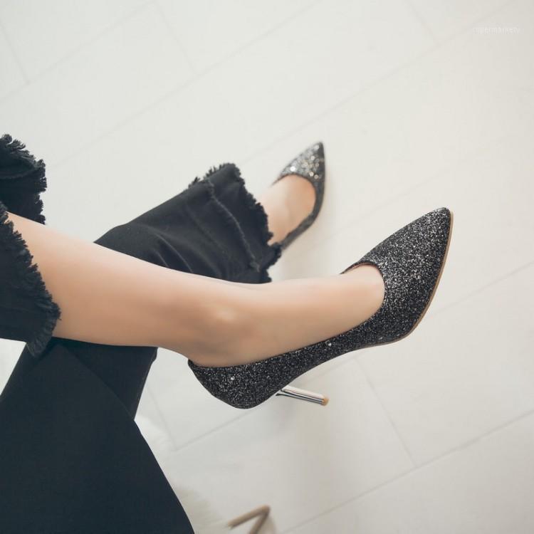 

Big Size High heels sandals women shoes woman summer ladies Sexy shoes with sequined pointed heels1, Black