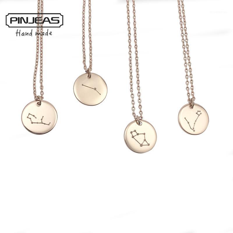 

PINJEAS Handmade 12 Constellation Signs Zodiac Dainty Horoscope Astrology Pendant Round Charm Necklace Bridesmaid Gift jewelry1