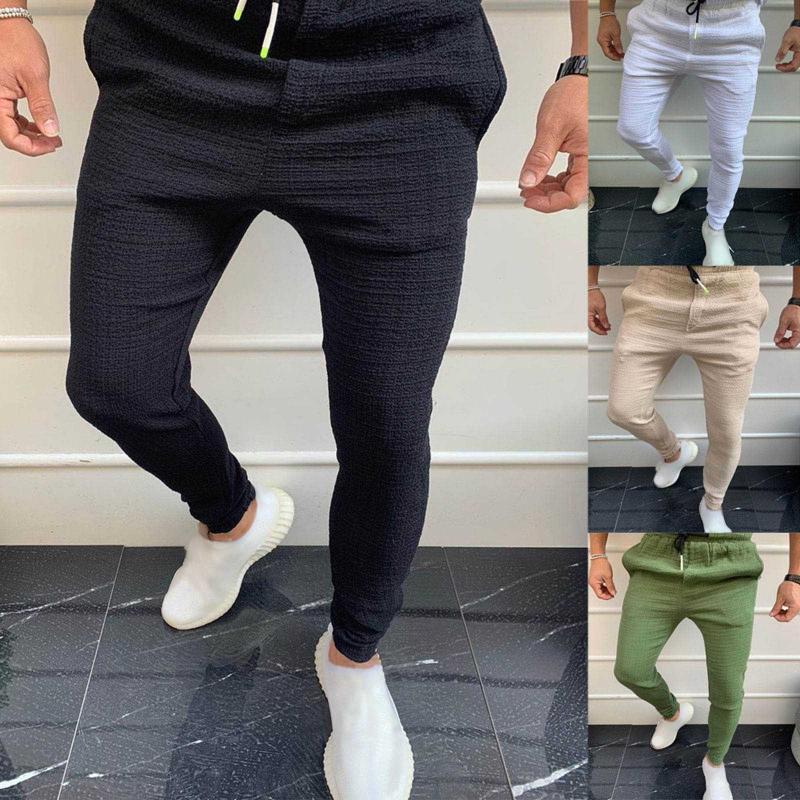 

DAIGELO Male Clothing 4 Colors Men Casual Pants Slim Fit Solid Zipper Long Pants Trousers With Pocket Drawstring Brush New 2021, Khaki