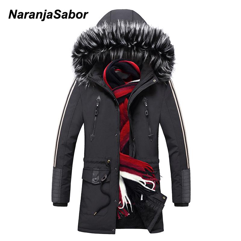 

NaranjaSabor Men's Winter Warm Long Parkas Coats Solid Color Fur Collar Hooded Jackets Fashion Casual Thick Male Outerwear N731, Green