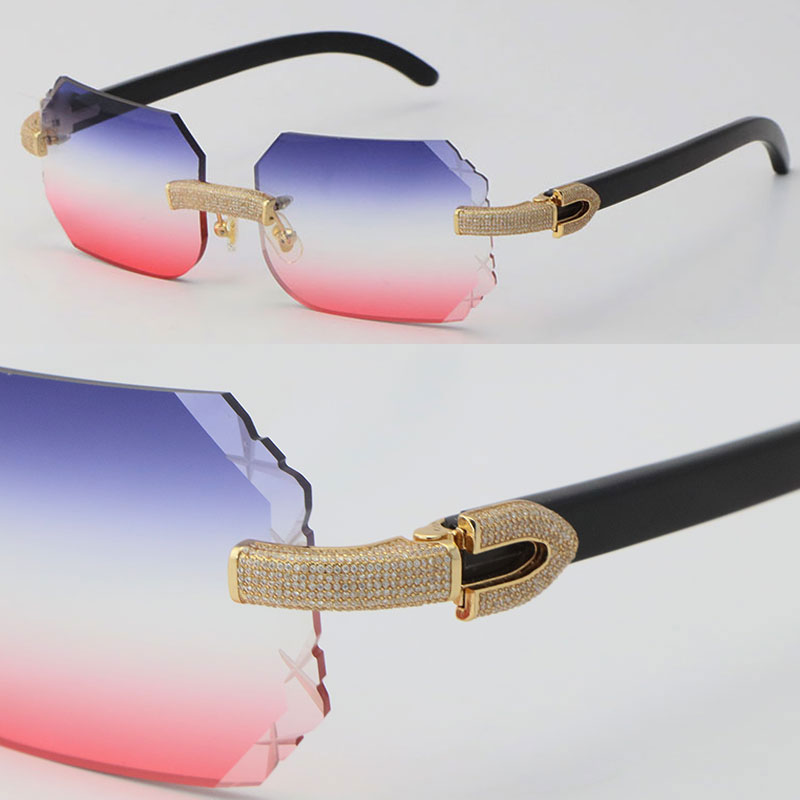 

2022 New Factory Wholesale Micro-paved Rimless Luxury Diamond Set Sunglasses Black Buffalo Horn Sun Glasses Rocks Metal Frame Male and Female C Decoration 18K Gold
