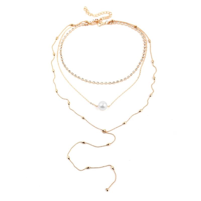 

Chokers 3ps/set Boho Simulated Pearl Crystal Necklace For Women Bohemian Long Pendant Multilayer Beads Chain Necklaces Collares