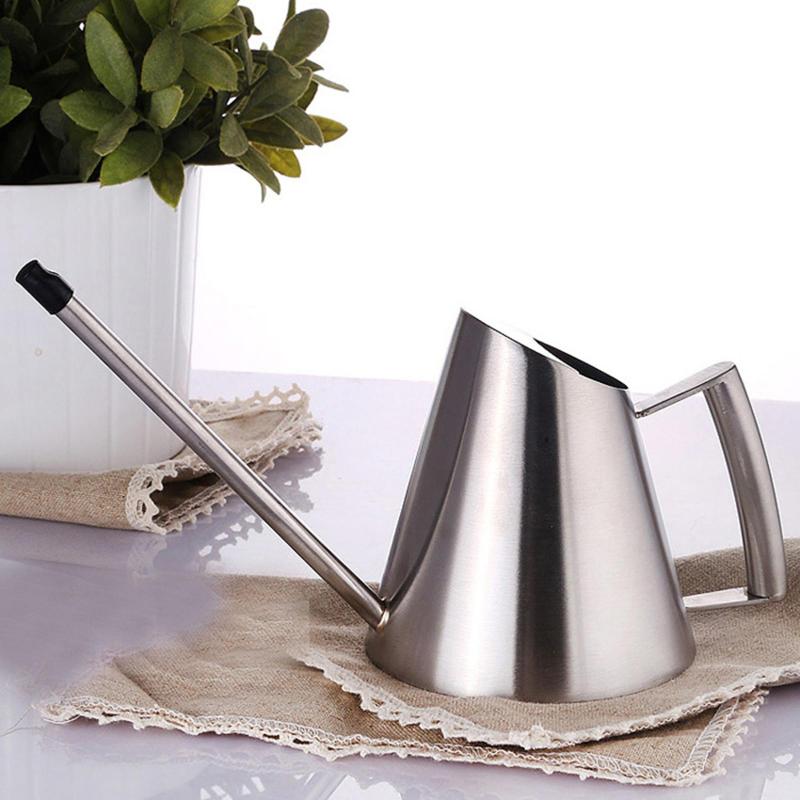 

Stainless Steel Watering Pot 1500ml Long Mouth Watering Can Brushed Planting Sprinkler Narrow necked Flower Pot Device, Silver