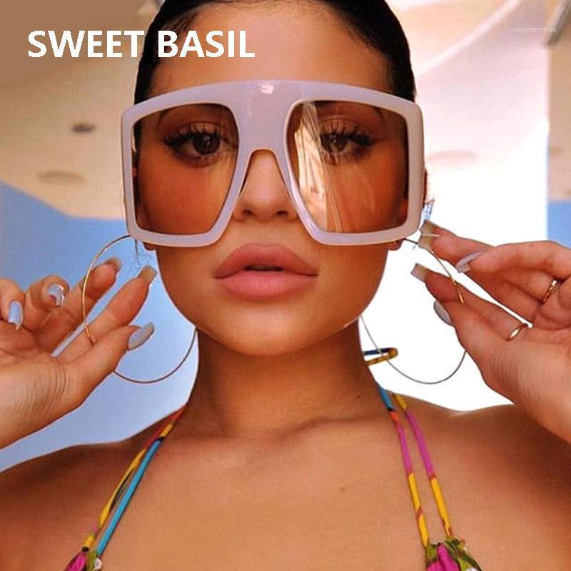 

Vintage Super Big One Piece Pink White Shiled Square Sunglasses For Women Oversized Sun Glasses Female Black Shades1
