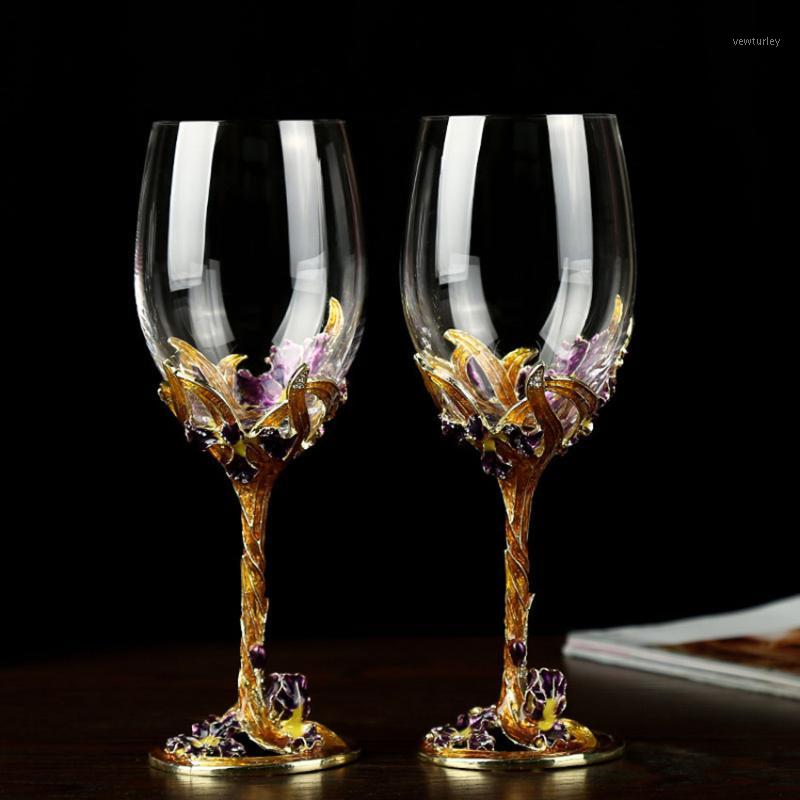 

GFHGSD High-grade Crystal Champagne Flutes Stand Metal with Enamel Creative Style Goblet Glass Wedding Birthday Gifts LK10151