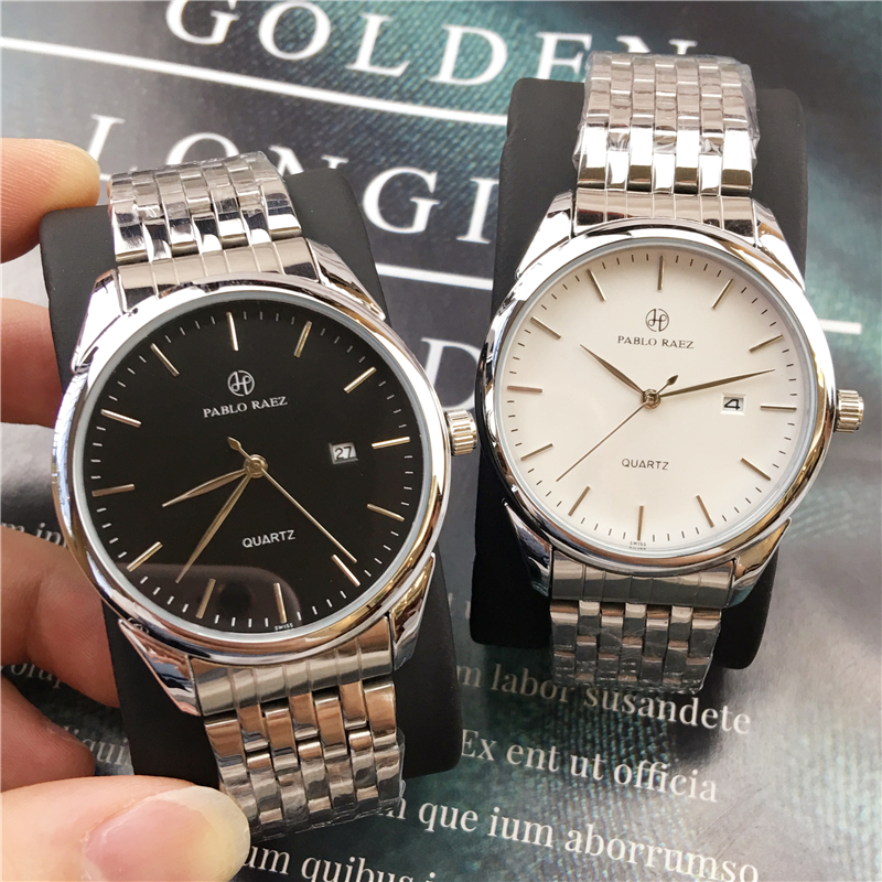 

PABLO RAEZ 2021 Fashion Pure Steel Casual Watch Male Brand New Style Quartz Luxury Wristwatch Simple Waterpoor Metal Band Man Clock Hot Sell, Leather brown white dial