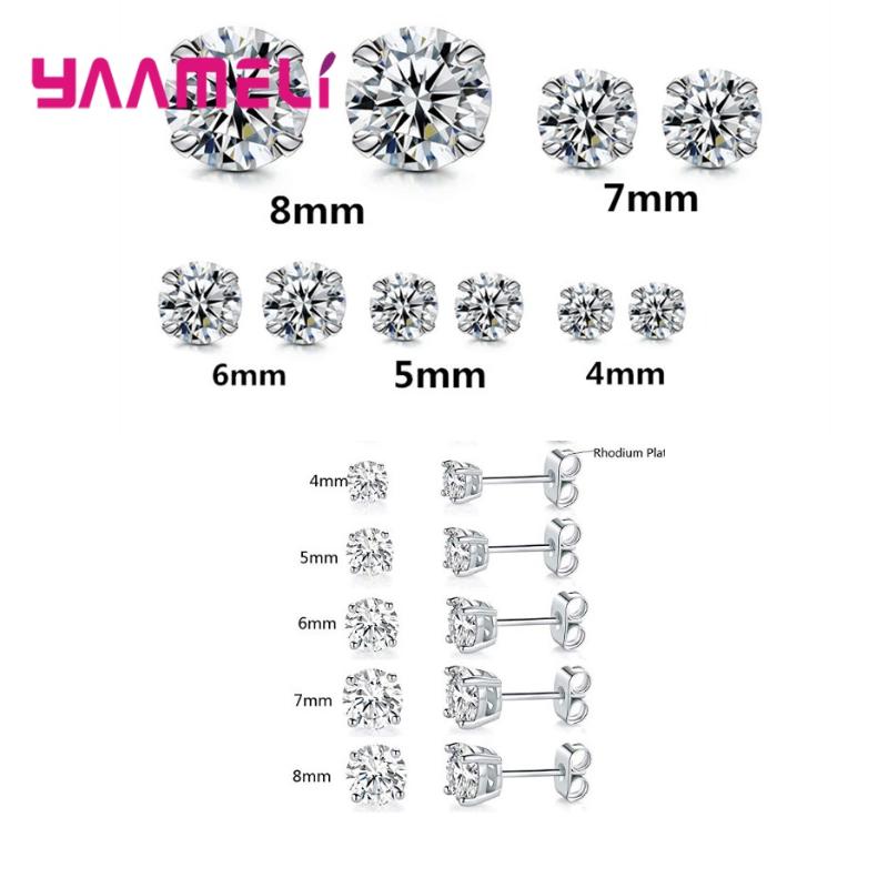 

Simple 925 Sterling Silver Stud Earrings for Men Women Girls Big Small Zircon Earrings Korean Style Fashion Jewelry Accessories