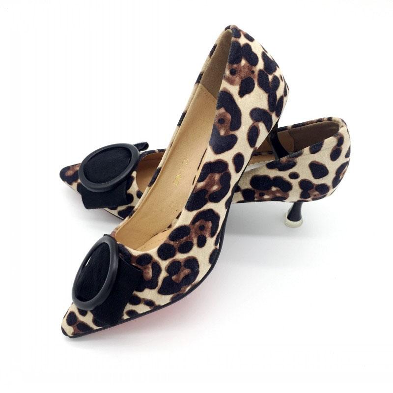 

2021 Brand Spring Pumps Women's Shoes Leopard Print Fashion Woman 6cm High Heel Single Shoes Office Lady Females Footwear 40 41, Black
