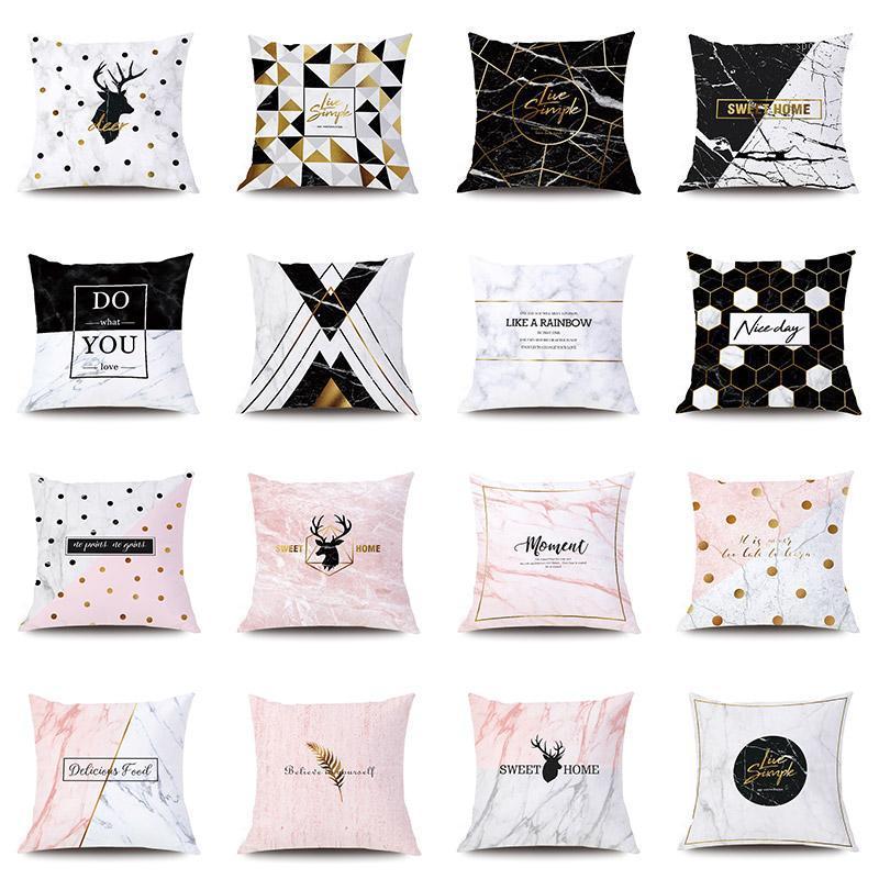 

1 pcs Geometric marble pillow case Nordic home decoration pillow pink deer print polyester car cushion1, Drd158-3